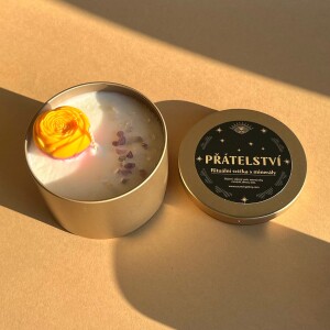 Vonná svíčka s kytičkou a minerály Přátelství